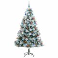 vidaXL Umelý vianočný stromček Zelená a biela 210 cm PVC, kov a plast