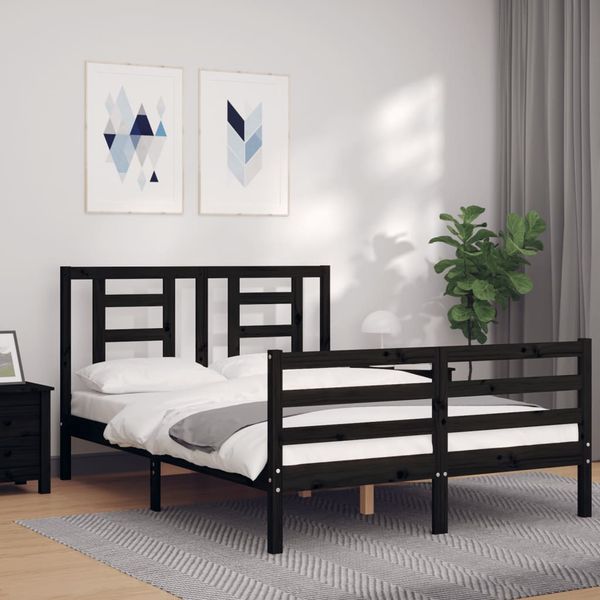 vidaXL Rám postele s čelom čierny 140x190 cm masívne drevo