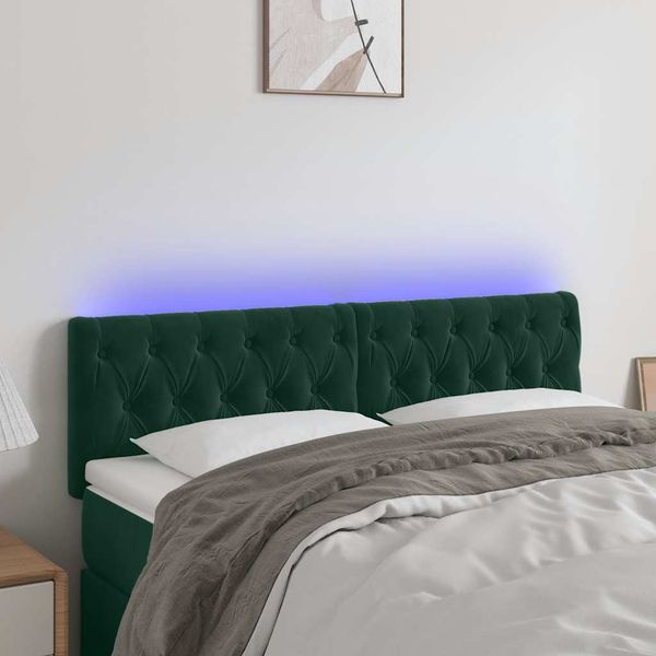 vidaXL Čelo postele s LED tmavozelené 160x7x78/88 cm zamat