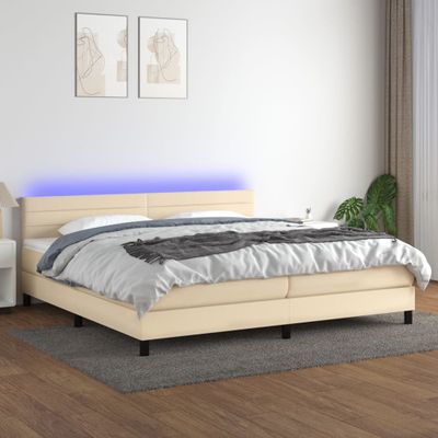 vidaXL Posteľ boxsping s matracom a LED krémová 200x200 cm látka