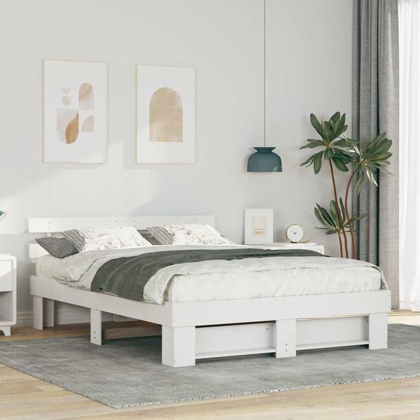 vidaXL Rám postele Biela 140 x 200 cm Masívne borovicové drevo