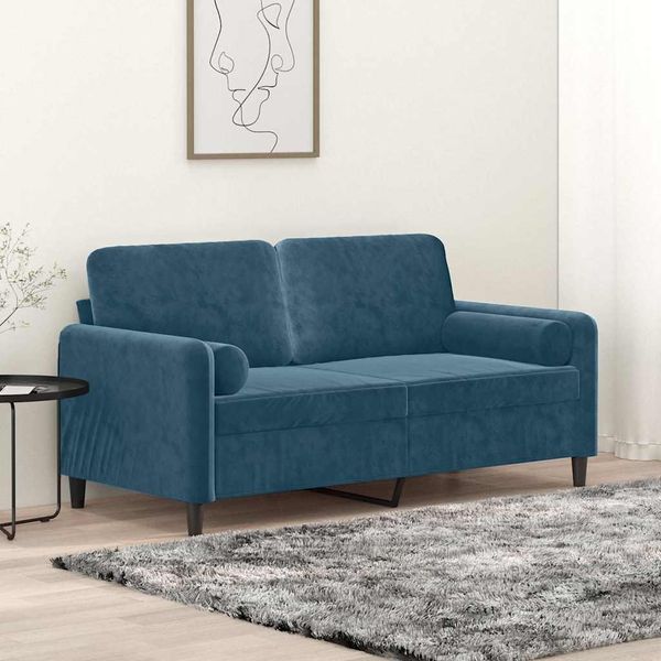 vidaXL 2-miestna pohovka s vankúšmi modrá 140 cm zamat
