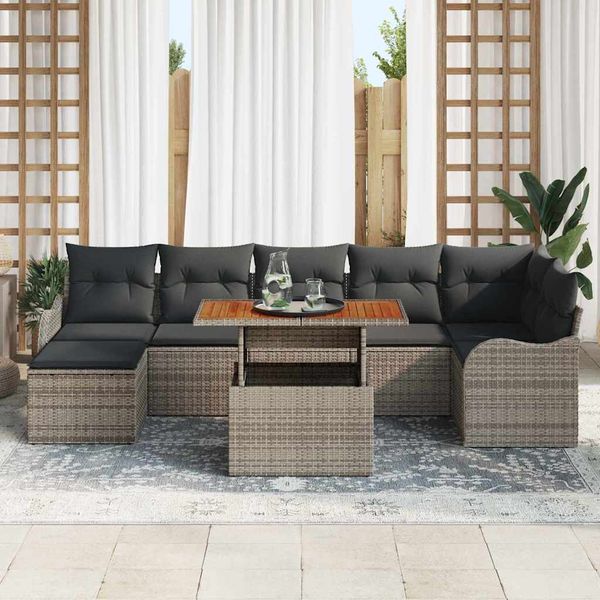 vidaXL Súprava záhradných pohoviek s úložiskom 8 pcs Sivá Poly ratan