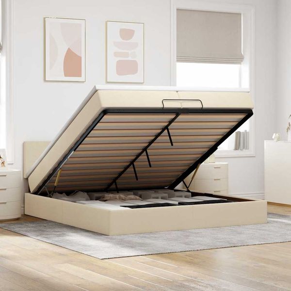 vidaXL Osmanský rám postele s matracmi krémová 200x200 cm látka
