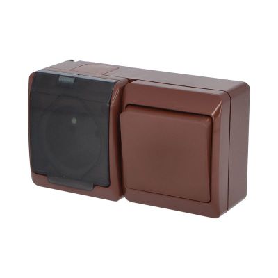 GALATEA IP44 Prepínač striedavý č.6+zásuvka 2P+PE (hnedá / prehliadateľné víčko)