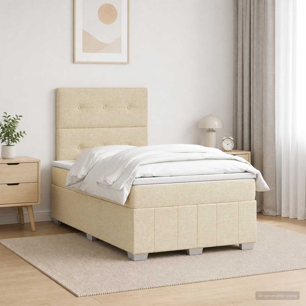 vidaXL LED boxspring posteľ s matracom Krémová 120 x 190 cm Látka