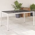 vidaXL Záhradný stôl so sklenenou doskou biely 150x90x75 cm polyratan