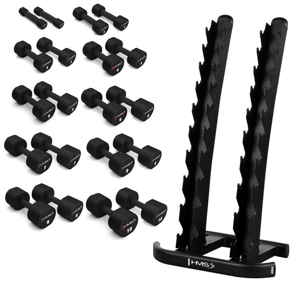 Súprava 10 párov jednoručiek HMS HPT 1-10 kg a stojana STR37