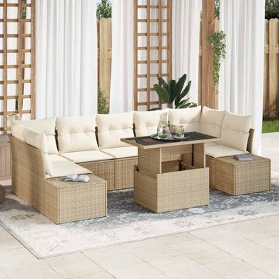 vidaXL Súprava záhradných pohoviek s vankúšom 8 pcs Béžová a krémová