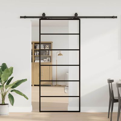 vidaXL Posuvné dvere s kovaním čierne 90x205 cm ESG sklo