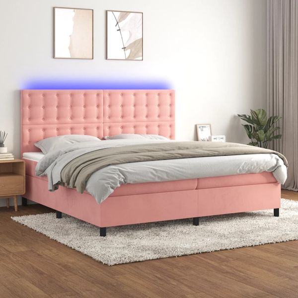 vidaXL Posteľný rám boxsping s matracom a LED ružový 200x200 cm zamat