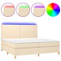 vidaXL Posteľ boxsping s matracom a LED krémová 200x200 cm látka
