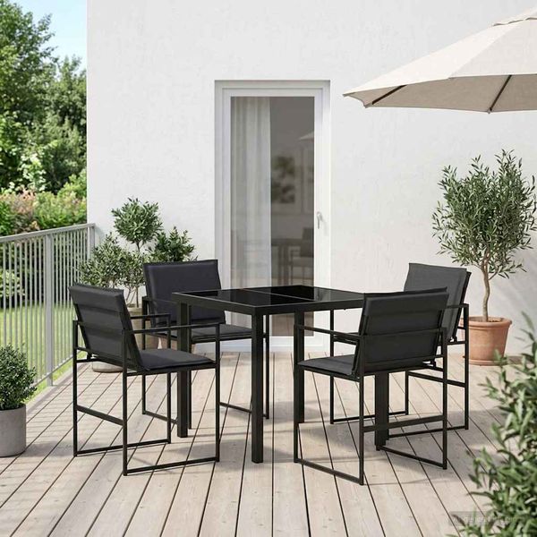 vidaXL Záhradný jedálenský set 5 pcs Čierna a tmavošedá