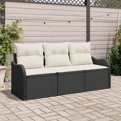 vidaXL Súprava záhradných pohoviek s úložiskom 3 pcs Čierna Poly ratan