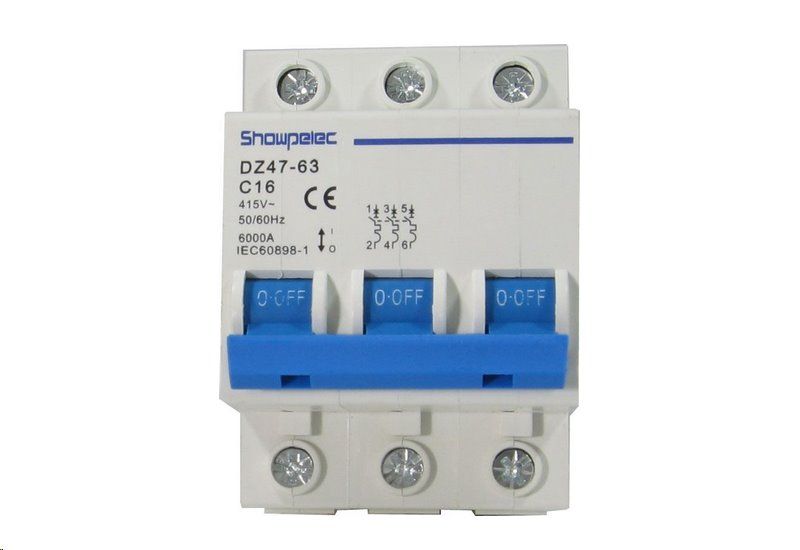 Jistič Showpelec DZ47-63 C16 400V/16A/C 3-fázový na DIN lištu