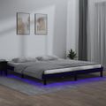 vidaXL Posteľný rám s LED, čierny 150x200 cm, King, drevený masív