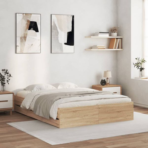vidaXL Posteľný rám so zásuvkami dub sonoma 140x190cm kompozitné drevo
