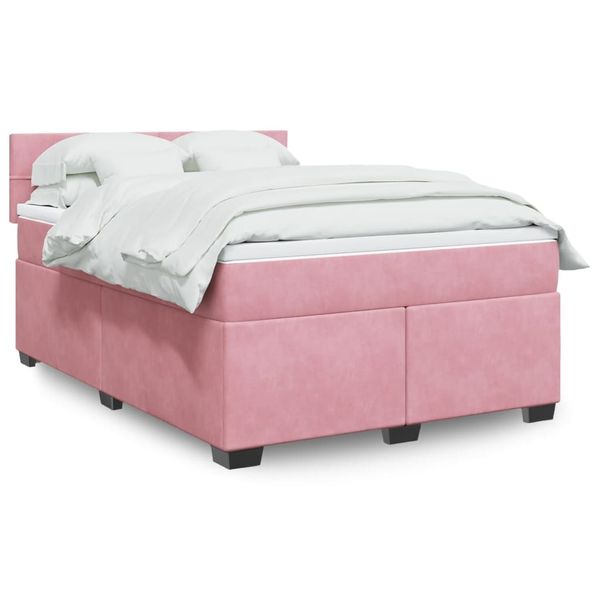 vidaXL Posteľný rám boxsping s matracom ružový 140x190 cm zamat