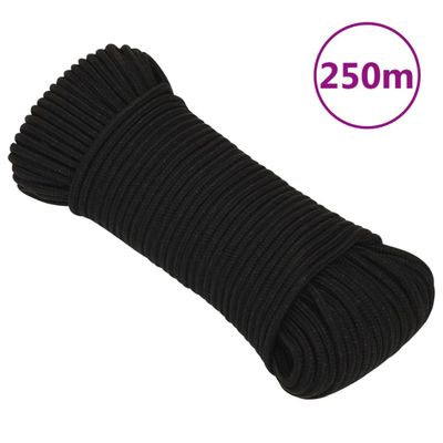 vidaXL Pracovné lano čierne 3 mm 250 m polyester