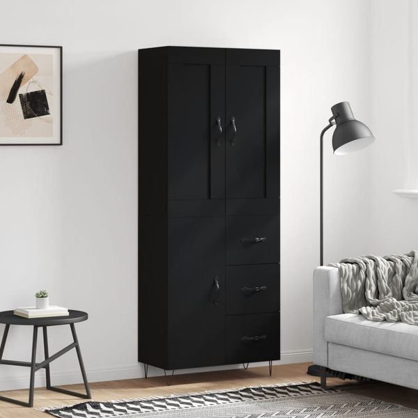 vidaXL Vysoká skrinka čierna 69,5x34x180 cm spracované drevo