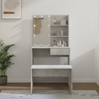 vidaXL Sada toaletného stolíka s LED lesklá biela spracované drevo