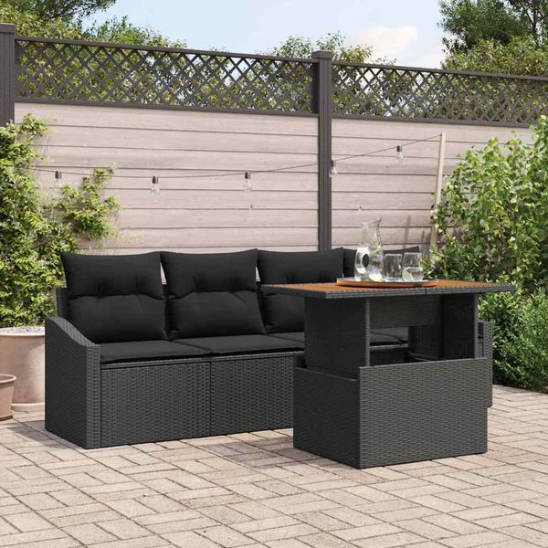 vidaXL Súprava záhradných pohoviek s vankúšom 5 pcs Čierna Poly ratan