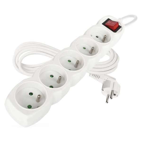 Predlžovací kábel 3 m / 5 zásuviek / s vypínačom / biely / PVC / 1,5 mm2