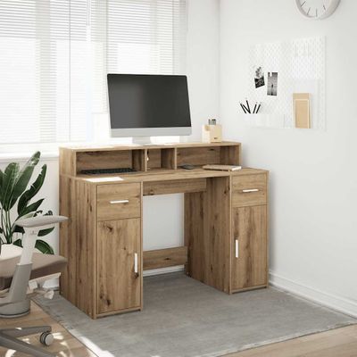 vidaXL Stôl s LED svetlami dub artisan 120x55x91 cm kompozitné drevo