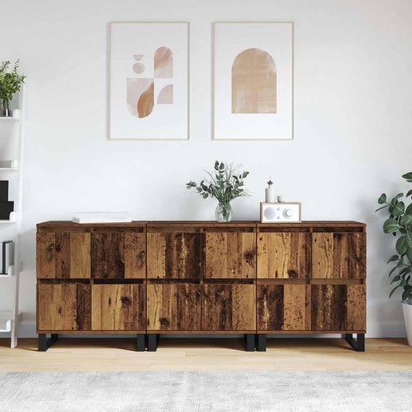 vidaXL Servírovacia skriňa 3 pcs Staré drevo 60 x 35 x 70 cm