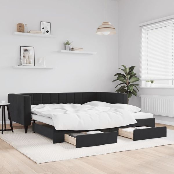vidaXL Rozkladacia denná posteľ so zásuvkami čierna 90x190 cm zamat