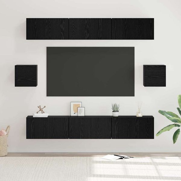 vidaXL Zostava TV skriniek Nástenný 8 pcs Čierny dub Kompozitné drevo