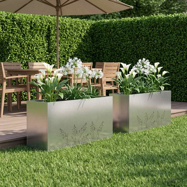 vidaXL Záhradný kvetináč 2 ks Strieborná 100 x 20 x 49 cm
