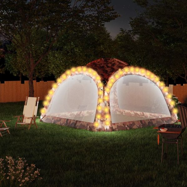 vidaXL Párty stan s LED a 4 bočnými stenami 3,6x3,6x2,3 m, maskáčový