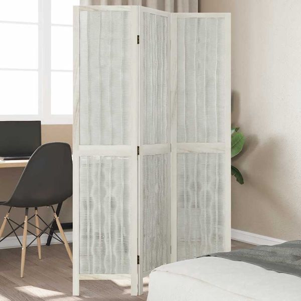vidaXL Paraván 3 panely biely masívne drevo paulovnie