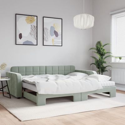 vidaXL Rozkladacia denná posteľ s matracmi bledosivá 90x190 cm zamat