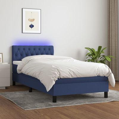vidaXL Posteľ boxsping s matracom a LED modrá 90x190 cm látka