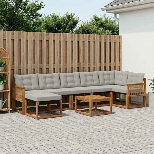vidaXL Záhradná súprava gaučov s vankúšom 8 pcs Prírodná a svetlosivá