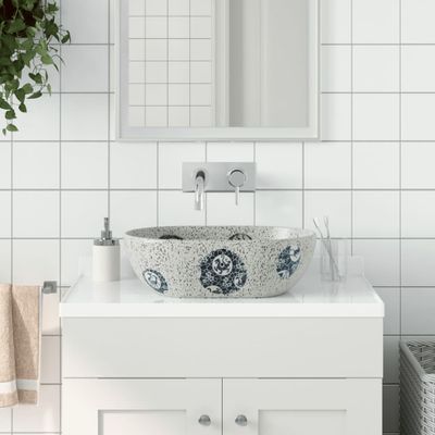 vidaXL Umývadlo na dosku sivo-modré oválne 47x33x13 cm keramické