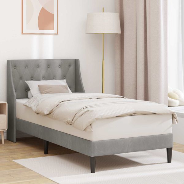 vidaXL Rám postele s čelnou doskou Svetlosivá 90 x 200 cm Zamat