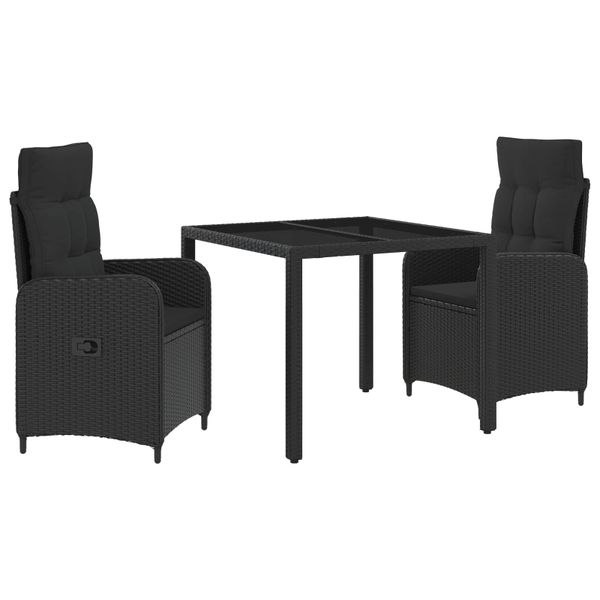 vidaXL Záhradná jedálenská súprava 3 pcs Čierna 90 x 90 x 75 cm