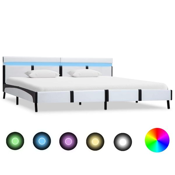 vidaXL Posteľný rám s LED, biely, umelá koža 180x200 cm
