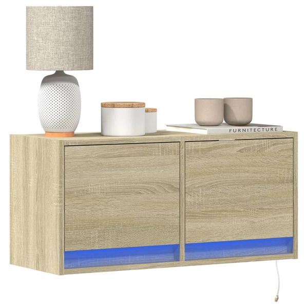 vidaXL TV nástenná skrinka s LED svetlami dub sonoma 80x31x38 cm