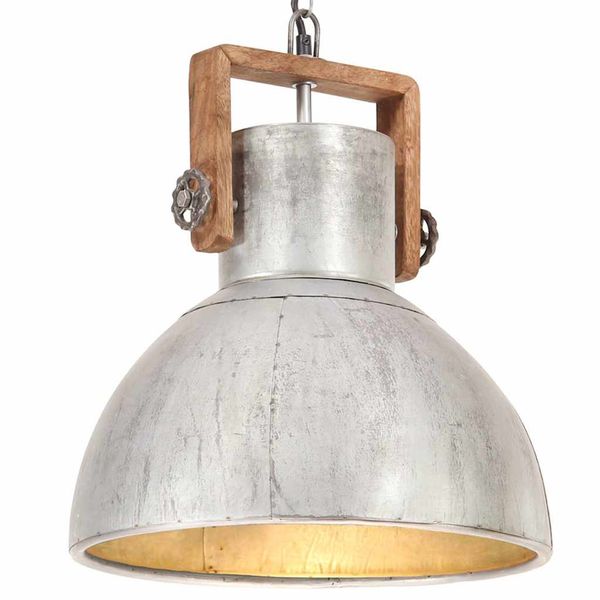 vidaXL Industriálna závesná lampa 25 W strieborná 40 cm okrúhla E27
