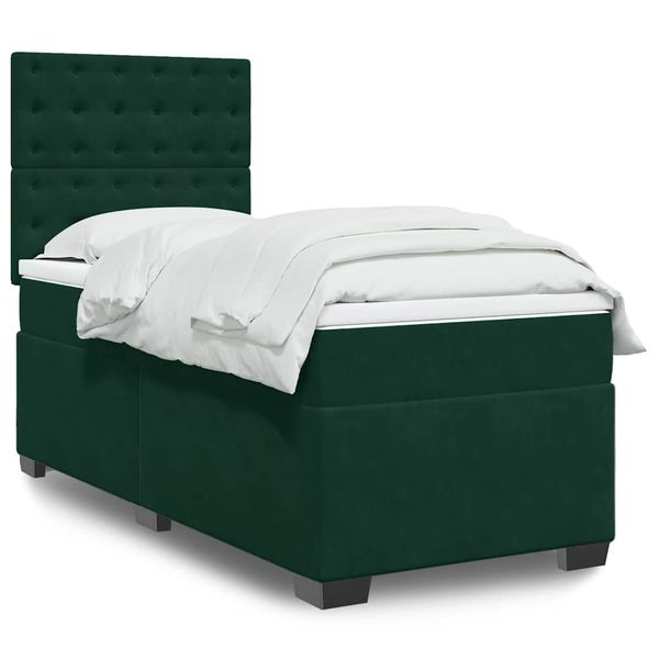 vidaXL Posteľný rám boxsping s matracom tmavozelený 90x200 cm zamat