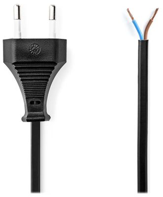 Nedis CEGL11700BK30 - Napájací Kabel | Euro Zástrčka – Open | 3 m | Čierny Kabel, napájací, zástrčka Euro na neuzemnený otvorený kabel, 3m, čierny