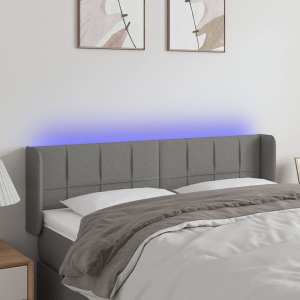 vidaXL Čelo postele s LED tmavosivé 147x16x78/88 cm látka