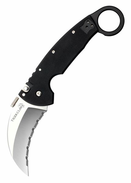 Cold Steel 22KFS Tiger Claw Serrated vreckový nôž karambit 10 cm, čierna, G10
