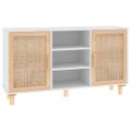 vidaXL Komoda biela 105x30x60 cm masívna borovica a prírodný ratan