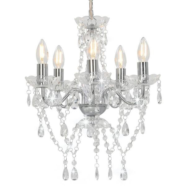 vidaXL Luster s krištálikmi, strieborný, okrúhly 5 x E14