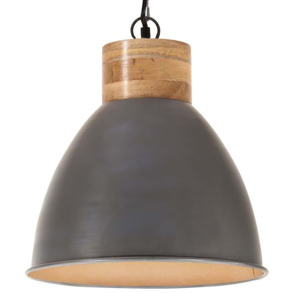 vidaXL Industriálna závesná lampa sivá železo a masívne drevo 46 cm E27